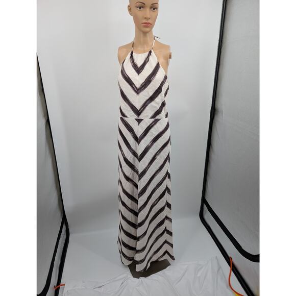 Ann Taylor 100% Linen Black and White Chevron Maxi Dress Women's 8  Beachy - Picture 1 of 7